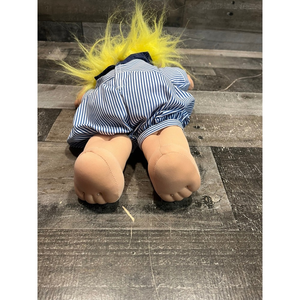 Vintage Large Plush Troll Doll Yellow Hair Sailor Outfit Blue White Striped 14in - Picture 4 of 7